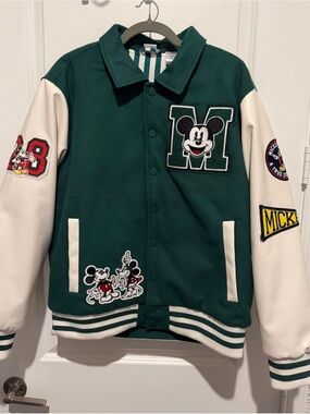 Disney and friends Green and White Striped Lined Jacket varsity jacket